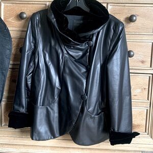 Giorgio Armani Black leather and black velvet Jacket